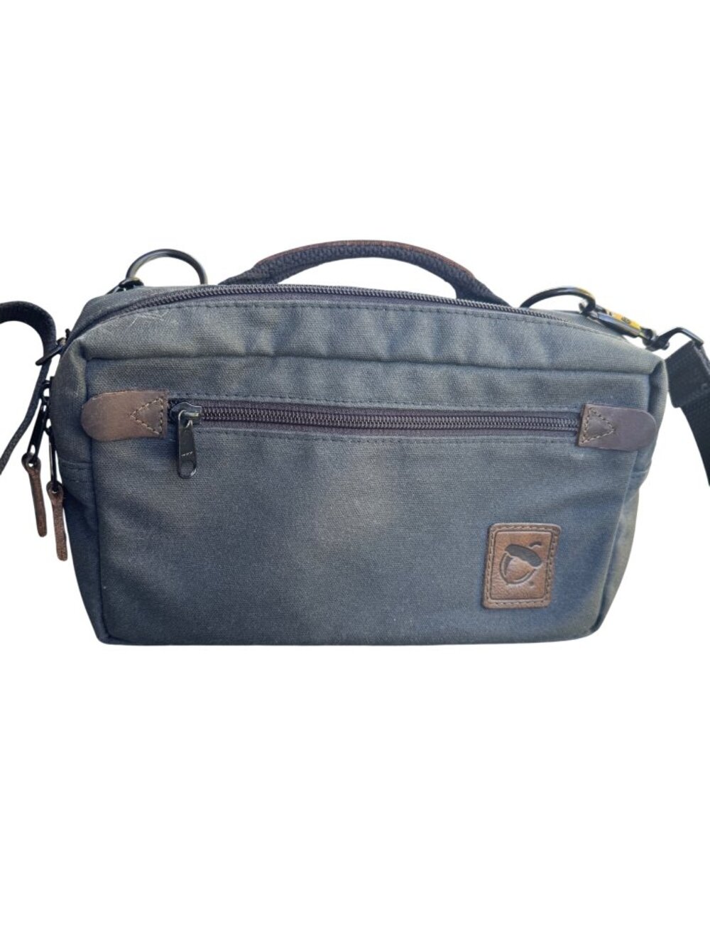 Canvas Camera Crossbody Bag Leather Trim Mens Black Travel Shoulder Strap Medium
